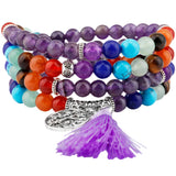 7 Chakra Crystal Stone Bead Wrap Bracelet 108 Buddha Prayer Beads