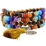 7 Chakra Crystal Stone Bead Wrap Bracelet 108 Buddha Prayer Beads