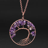 Chakra Beads Wrap Necklace with Tree of Life Pendant