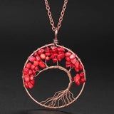 Chakra Beads Wrap Necklace with Tree of Life Pendant