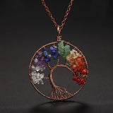 Chakra Beads Wrap Necklace with Tree of Life Pendant