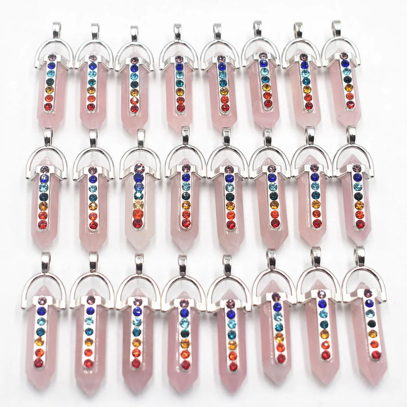 7 Chakra Natural Stone Roses Quartz Pendant for DIY Jewelry Making