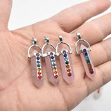 7 Chakra Natural Stone Roses Quartz Pendant for DIY Jewelry Making