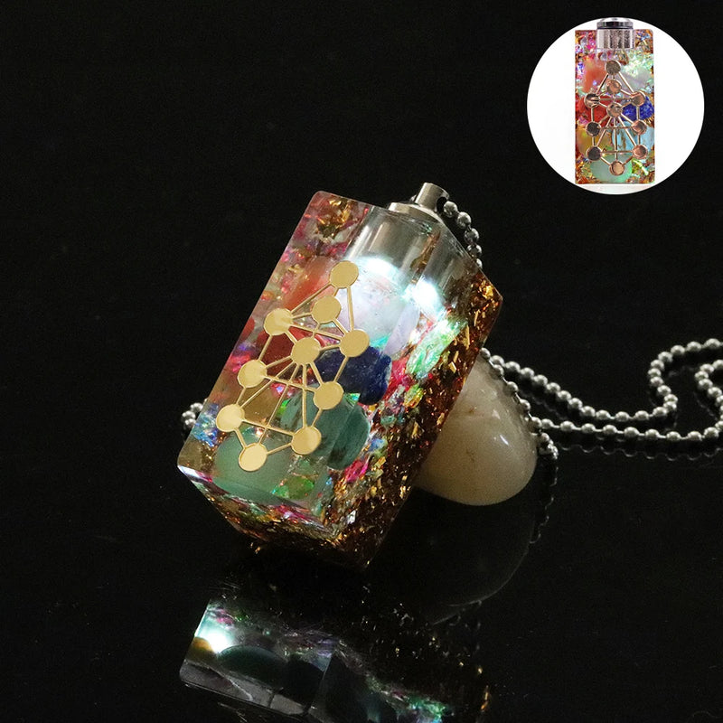 7 Chakra Orgone Pendant Necklace with LED Light and Crystal
