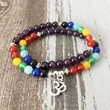7 Chakra Om Charm Bracelet Women Amethyst Stretch Meditation Yoga