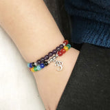 7 Chakra Om Charm Bracelet Women Amethyst Stretch Meditation Yoga