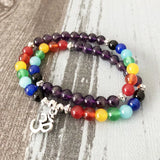 7 Chakra Om Charm Bracelet Women Amethyst Stretch Meditation Yoga