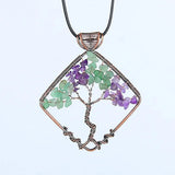 7 Chakra Opal Purple Stone Life Tree Quartz Pendant Necklace