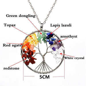 7 Chakra Quartz Stone Tree of Life Pendulum Pendant