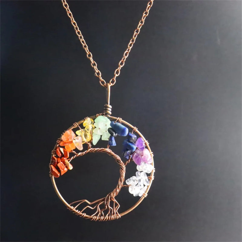 7 Chakra Quartz Stone Tree of Life Pendulum Pendant