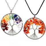 7 Chakra Quartz Stone Tree of Life Pendulum Necklace