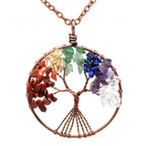 7 Chakra Quartz Stone Tree of Life Pendulum Necklace