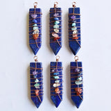 7 Chakra Reiki Wrap Pendulum Pendants Natural Stone Amethysts Lapis Lazuli 6pcs