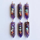 7 Chakra Reiki Wrap Pendulum Pendants Natural Stone Amethysts Lapis Lazuli 6pcs