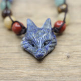 Chakra Stone Fox Head Bracelet Lapis Rose Quartz Opal Cord Knotted