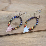 Chakra Stone Fox Head Bracelet Lapis Rose Quartz Opal Cord Knotted