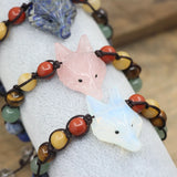 Chakra Stone Fox Head Bracelet Lapis Rose Quartz Opal Cord Knotted