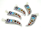 7 Chakra Stones Horn Pendant Brass Base Platina Plated 55x20mm