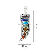 7 Chakra Stones Horn Pendant Brass Base Platina Plated 55x20mm