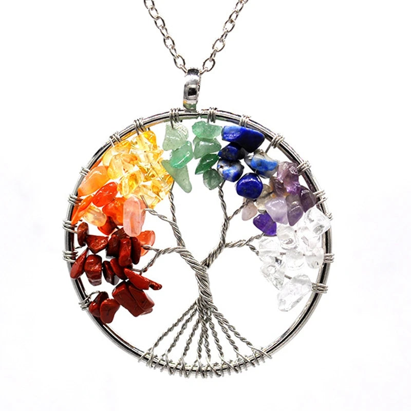 7 Chakra Stones Tree of Life Pendant Healing Crystal Necklace
