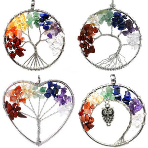 7 Chakra Stones Tree of Life Pendant Healing Crystal Necklace