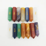7 Chakra Symbol Crystal Column Set Hexagon Pointed Reiki Amethyst Clear Quartz