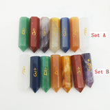7 Chakra Symbol Crystal Column Set Hexagon Pointed Reiki Amethyst Clear Quartz