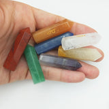 7 Chakra Symbol Crystal Column Set Hexagon Pointed Reiki Amethyst Clear Quartz
