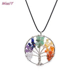 7 Chakra Tree Of Life Pendant Necklace with Rose Quartz Crystal
