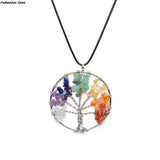 7 Chakra Tree Pendant Necklace Copper Crystal Natural Stone