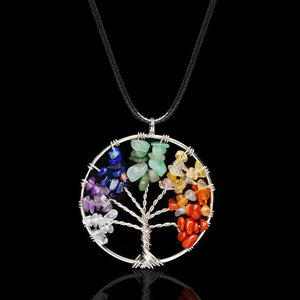 7 Chakra Tree Pendant Necklace Copper Crystal Natural Stone