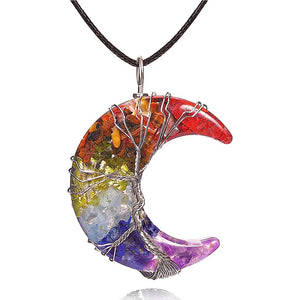 7 Chakra Tree of Life Moon Pendant Crystal Necklace