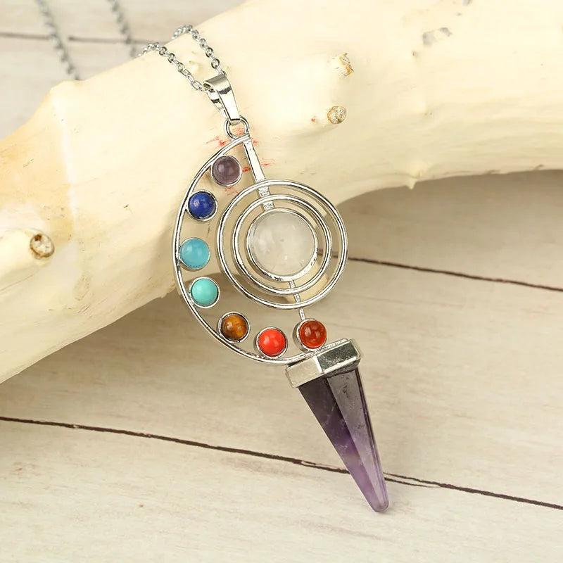 7 Chakra Yoga Stone Necklace Pendant Reiki Beads Jewelry