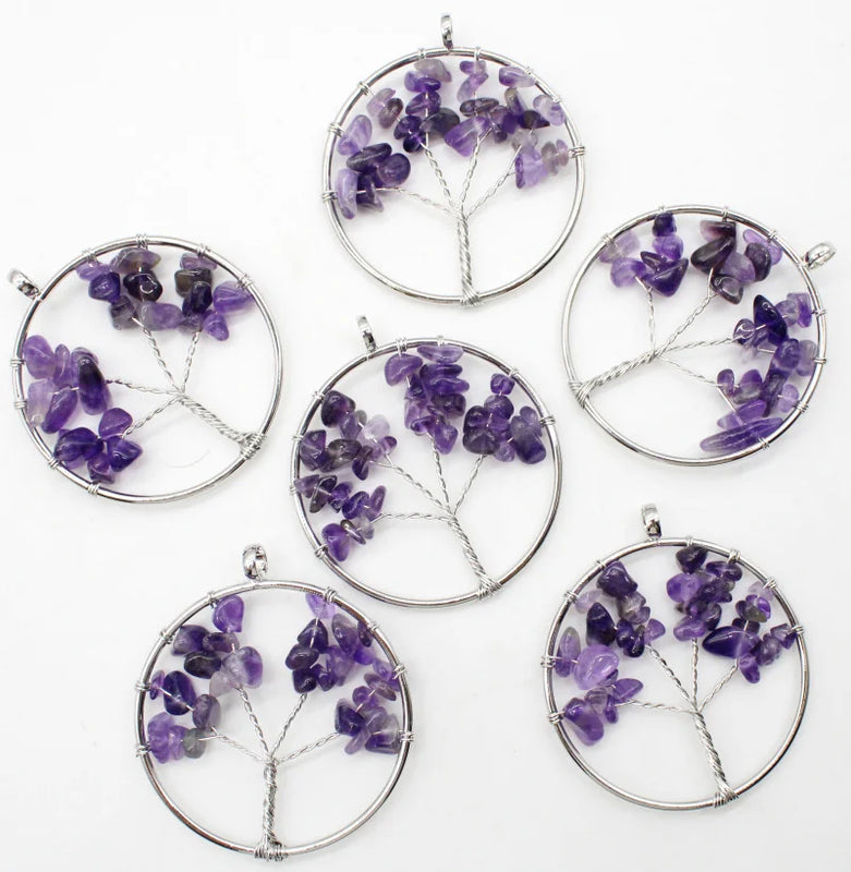 Amethyst Tree of Life Pendulum Pendant 50MM Natural Stone Chakra Reiki Crystal