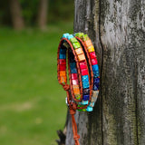 7 Chakra Colors Leather Bracelet with Natural Stone Beads