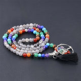 7 Chakras 6mm Natural Crystal 108 Bracelet Yoga Tree of Life Pendant