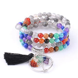 7 Chakras 6mm Natural Crystal 108 Bracelet Yoga Tree of Life Pendant