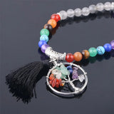 7 Chakras 6mm Natural Crystal 108 Bracelet Yoga Tree of Life Pendant