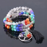 7 Chakras 6mm Natural Crystal 108 Bracelet Yoga Tree of Life Pendant