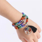 7 Chakras 6mm Natural Crystal 108 Bracelet Yoga Tree of Life Pendant