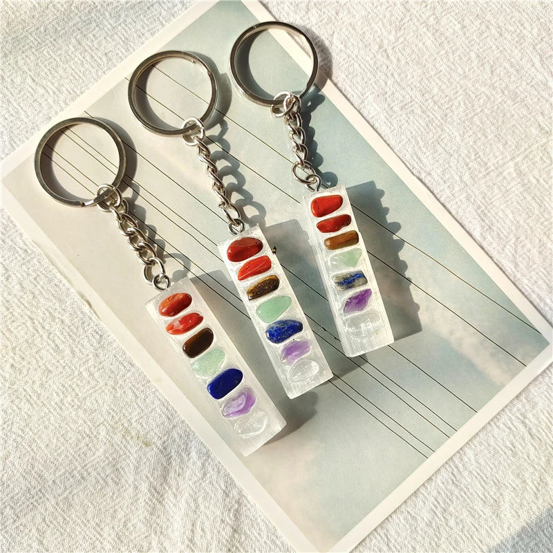 7 Chakras Selenite Necklace Mineral Jewelry Wicca Amulet