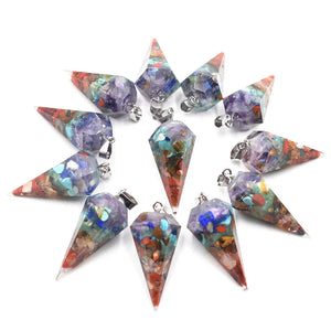 7 Chakras Resin Pointed Cone Pendant Pendulum For DIY Jewelry 12pcs/lot