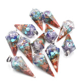 7 Chakras Resin Pointed Cone Pendant Pendulum For DIY Jewelry 12pcs/lot