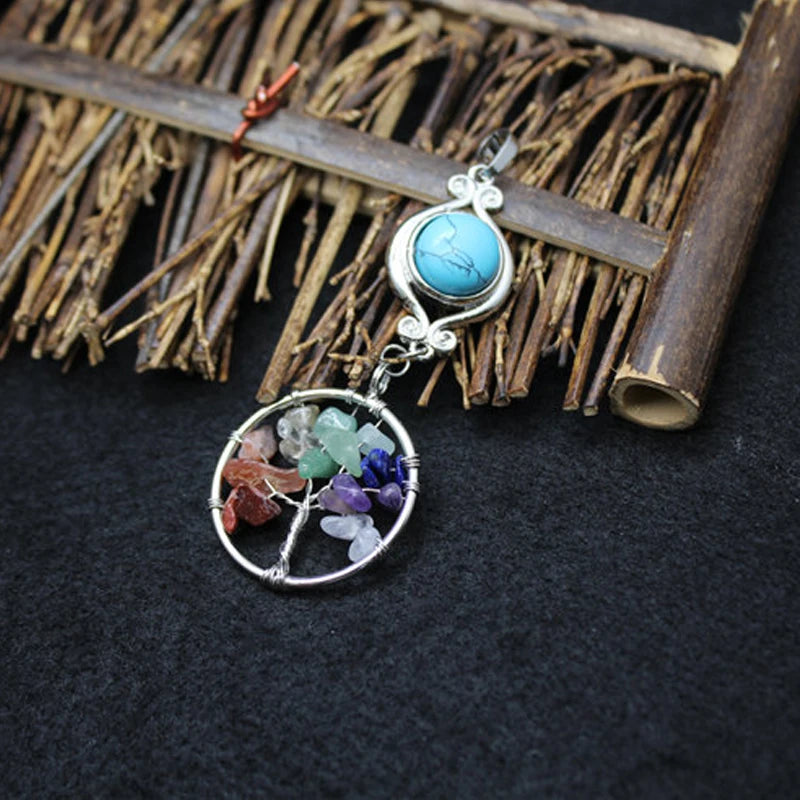 7 Chakras Tree of Life Stone Pendants for Women Jewelry