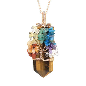 7 Chakras Tree of Life Necklace Pendants Rose Wire Wrap Sword Natural Stone