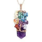 7 Chakras Tree of Life Necklace Pendants Rose Wire Wrap Sword Natural Stone