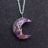 Chakras Tree of Life Necklace Moon Pendants Natural Stone Resin Quartz Chain