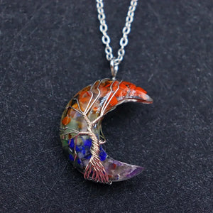 Chakras Tree of Life Necklace Moon Pendants Natural Stone Resin Quartz Chain