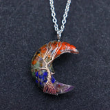 Chakras Tree of Life Necklace Moon Pendants Natural Stone Resin Quartz Chain