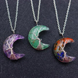 Chakras Tree of Life Necklace Moon Pendants Natural Stone Resin Quartz Chain